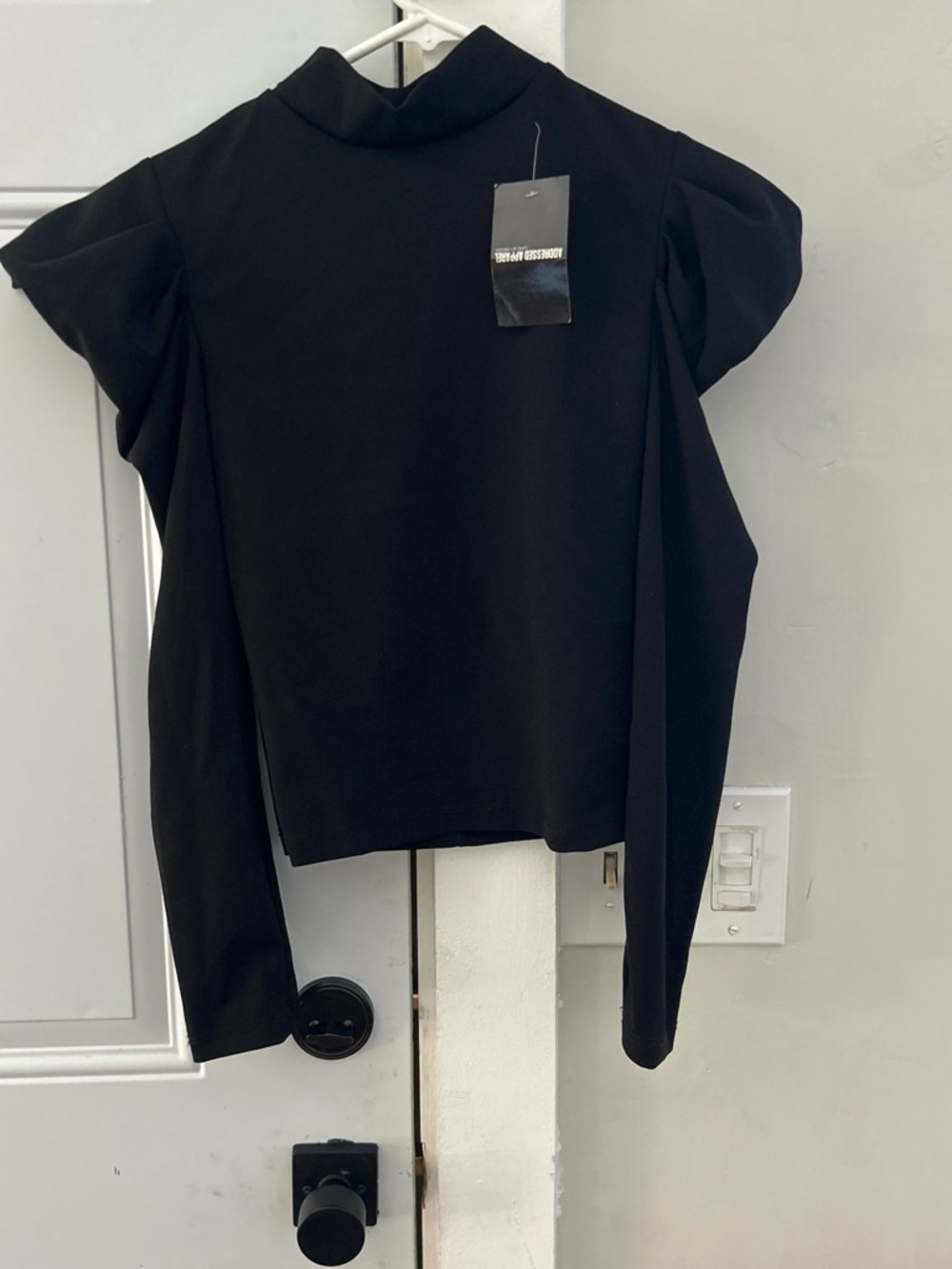 Black Mock Neck Long-Sleeve Women's Top
